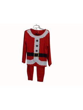 Santa Claus Pajama Set Red Lounge Wear Women Size XXL Belt Button Print 2 Piece